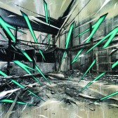 K. Ivry Factory 2016  acrylique, aérosol et photographie sérigraphiée sur toile 89x116cm